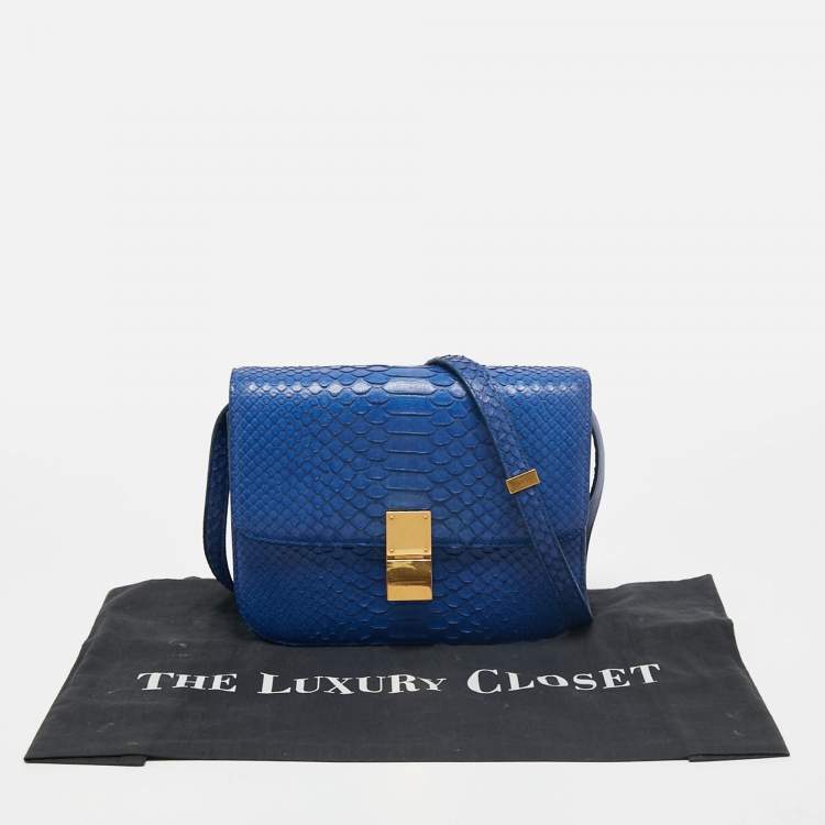 Pre Owned Celine Blue Python Medium Classic Box Shoulder Bag