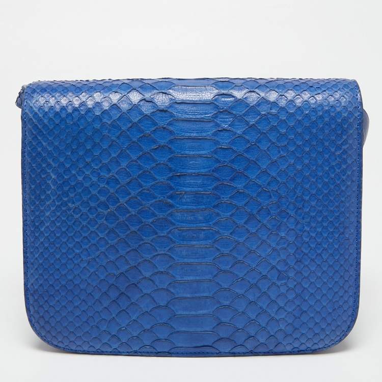 Pre Owned Celine Blue Python Medium Classic Box Shoulder Bag