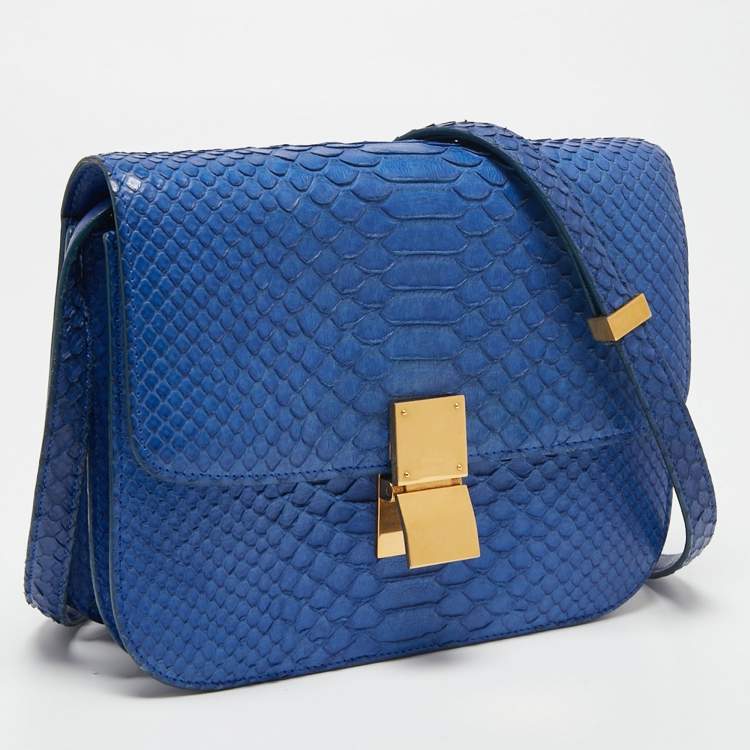 Pre Owned Celine Blue Python Medium Classic Box Shoulder Bag