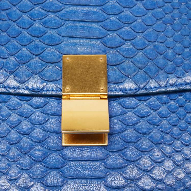 Pre Owned Celine Blue Python Medium Classic Box Shoulder Bag