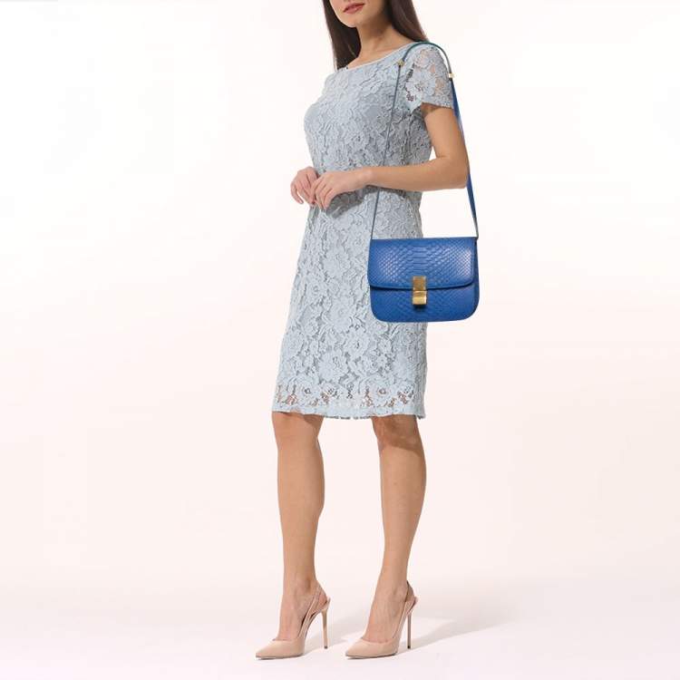 Pre Owned Celine Blue Python Medium Classic Box Shoulder Bag