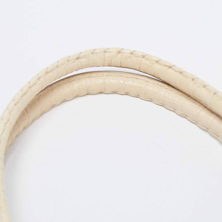 Pre Owned Celine Blue/Beige Macadam Denim and Croc Embossed Leather Tote