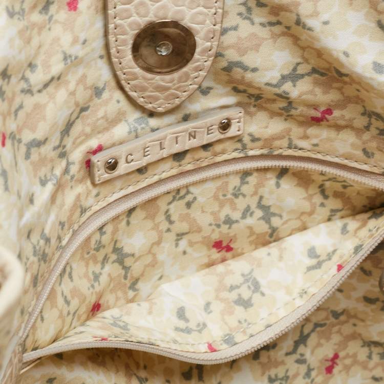 Pre Owned Celine Blue/Beige Macadam Denim and Croc Embossed Leather Tote