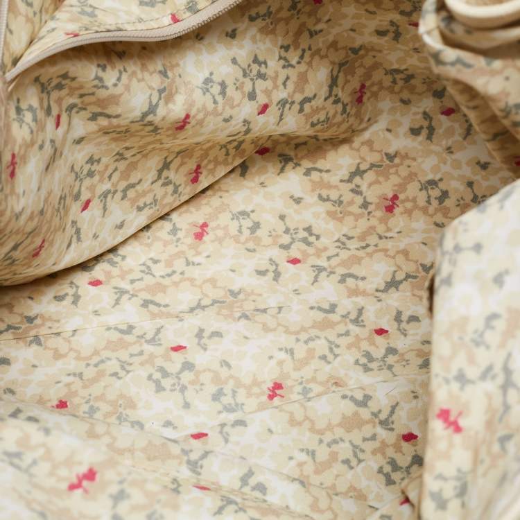 Pre Owned Celine Blue/Beige Macadam Denim and Croc Embossed Leather Tote