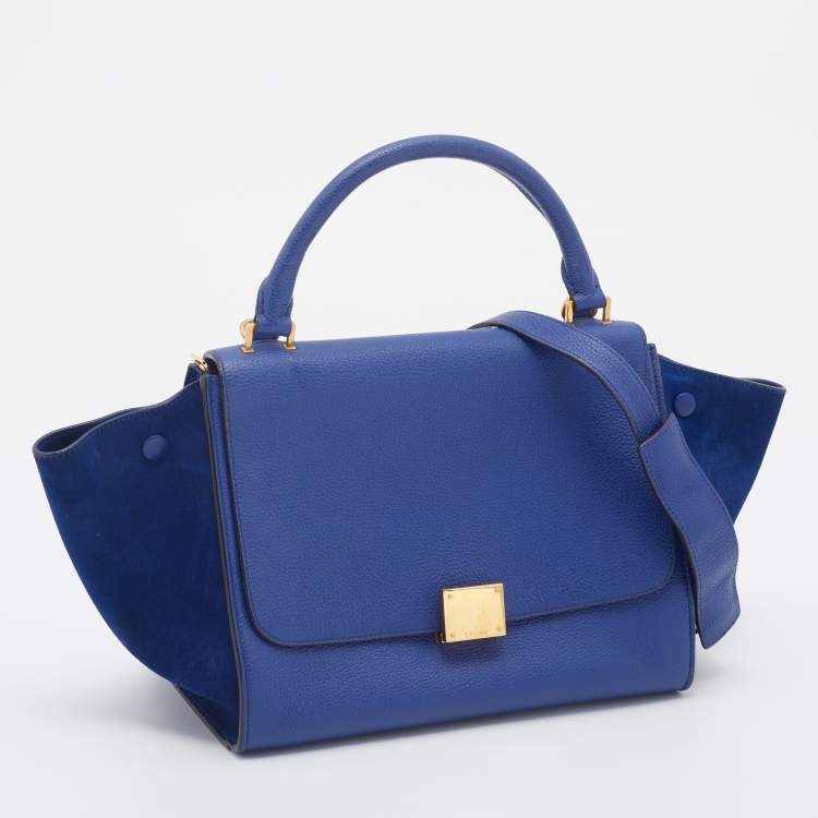 Pre Owned Celine Blue Suede and Leather Small Trapeze Bag