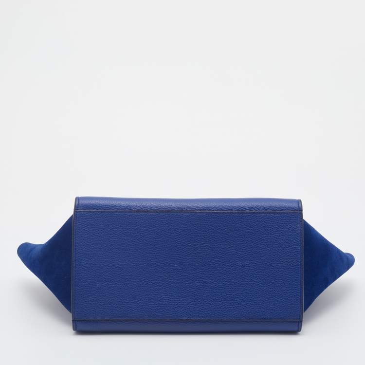 Pre Owned Celine Blue Suede and Leather Small Trapeze Bag