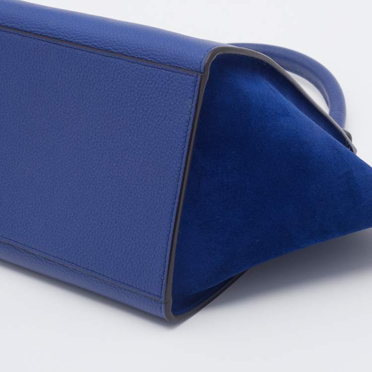 Pre Owned Celine Blue Suede and Leather Small Trapeze Bag