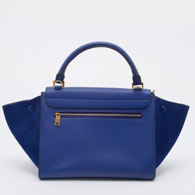 Pre Owned Celine Blue Suede and Leather Small Trapeze Bag