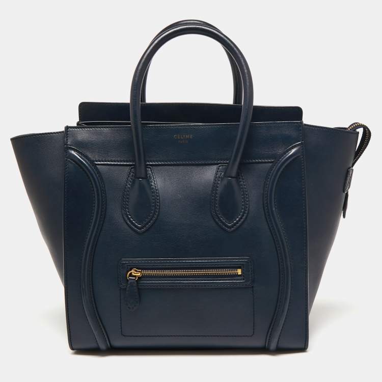 Pre Owned Celine Navy Blue Leather Mini Luggage Tote