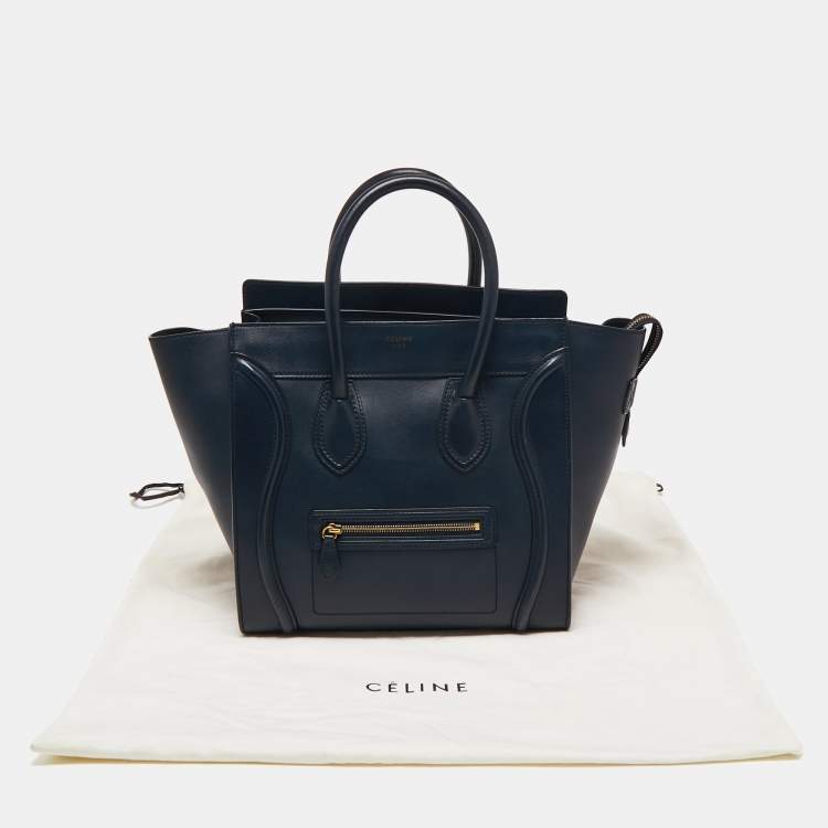 Pre Owned Celine Navy Blue Leather Mini Luggage Tote