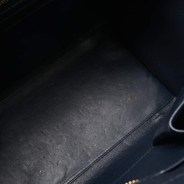 Pre Owned Celine Navy Blue Leather Mini Luggage Tote