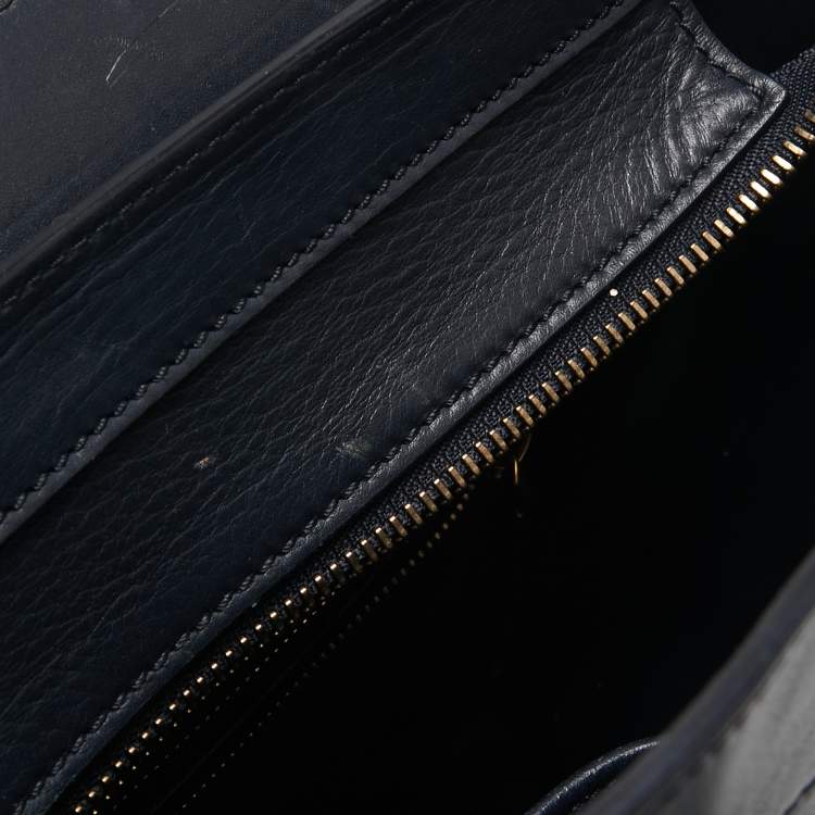 Pre Owned Celine Navy Blue Leather Mini Luggage Tote