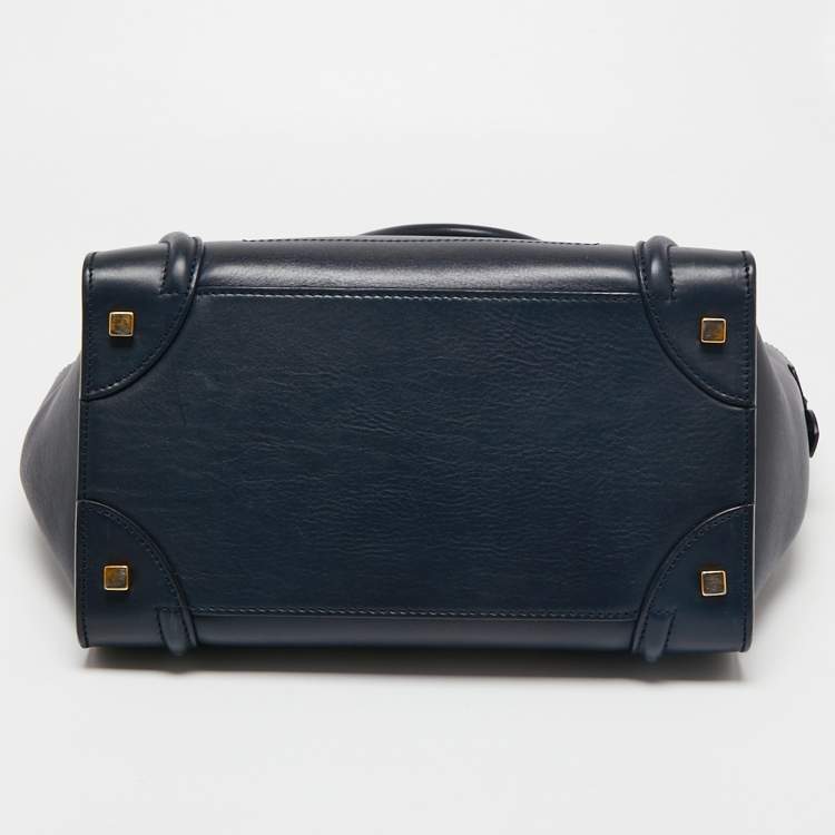 Pre Owned Celine Navy Blue Leather Mini Luggage Tote