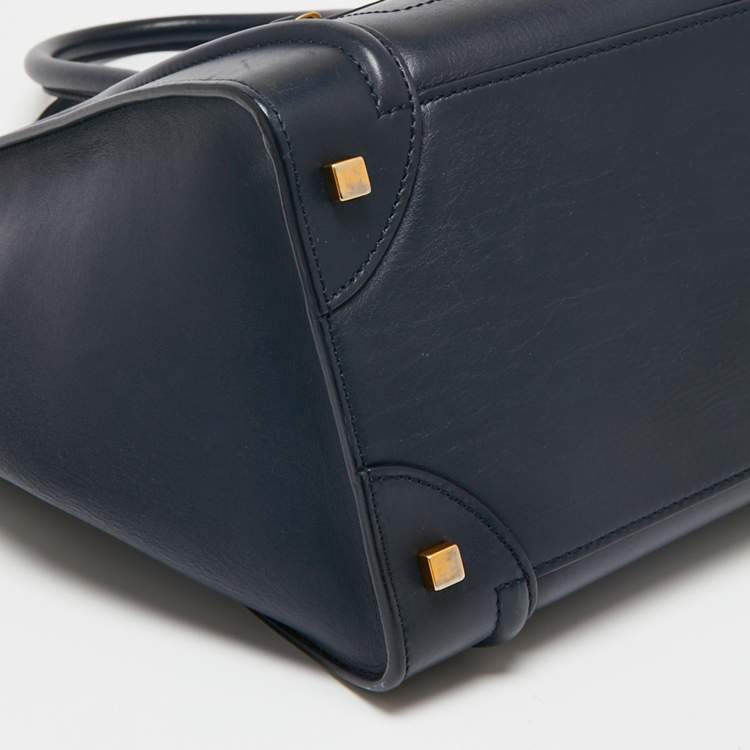 Pre Owned Celine Navy Blue Leather Mini Luggage Tote
