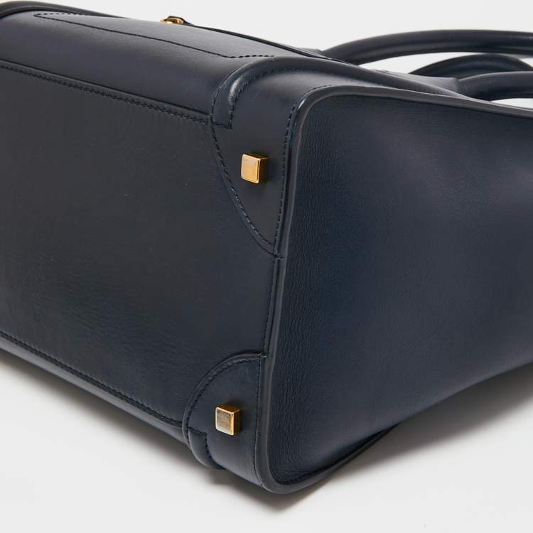 Pre Owned Celine Navy Blue Leather Mini Luggage Tote