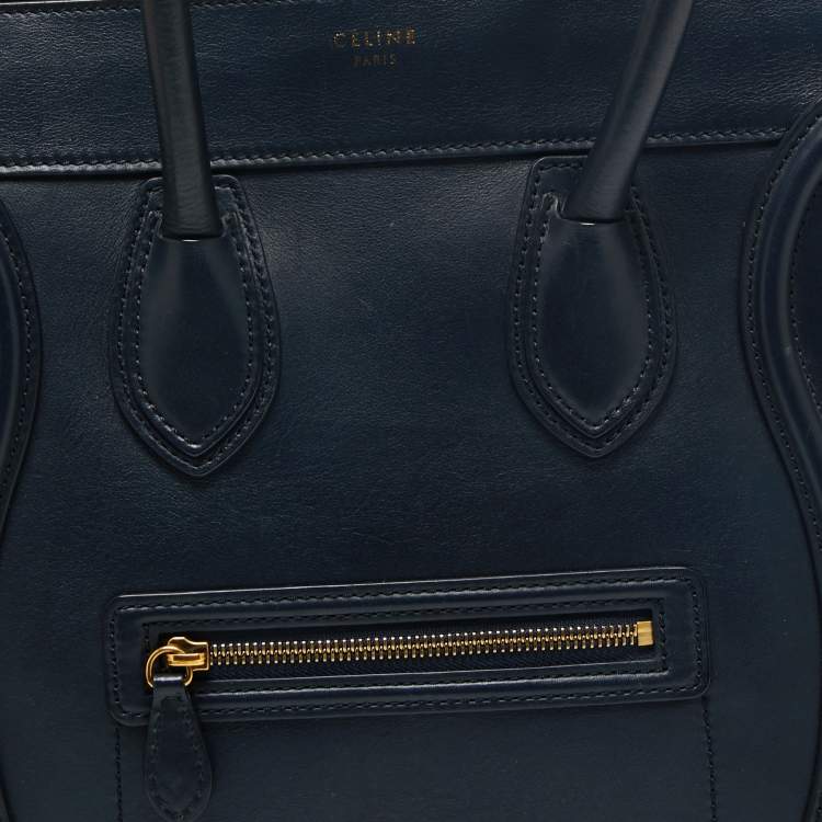 Pre Owned Celine Navy Blue Leather Mini Luggage Tote