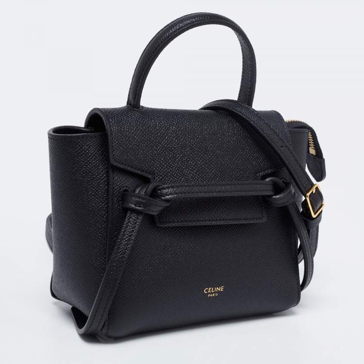 Pre Owned Celine Black Leather Nano Belt Top Handle Bag