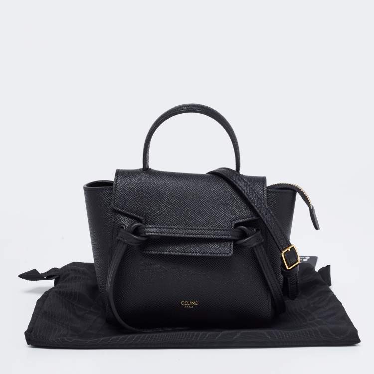 Pre Owned Celine Black Leather Nano Belt Top Handle Bag