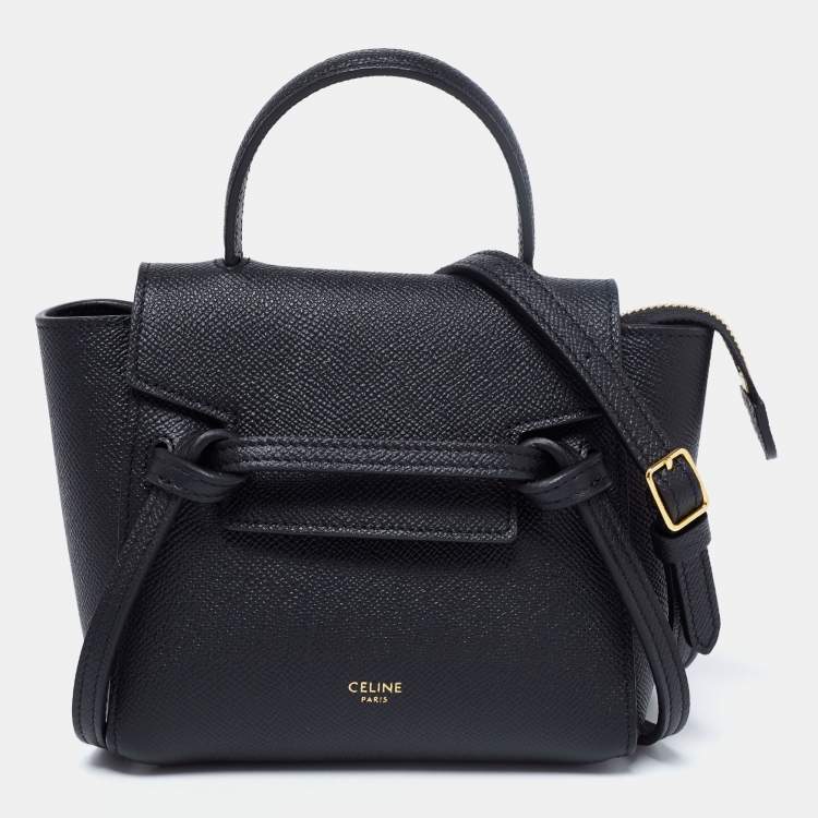 Pre Owned Celine Black Leather Nano Belt Top Handle Bag