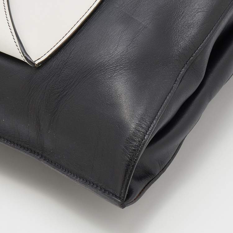 Pre Owned Celine Black/White Leather Front Pocket Medium Shopper Shoulder Bag