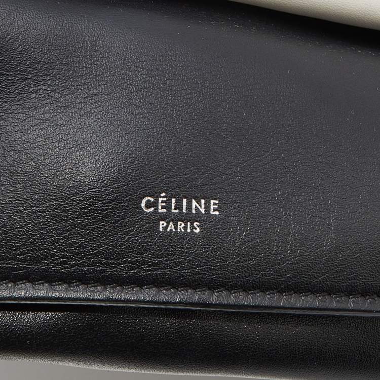 Pre Owned Celine Black/White Leather Front Pocket Medium Shopper Shoulder Bag