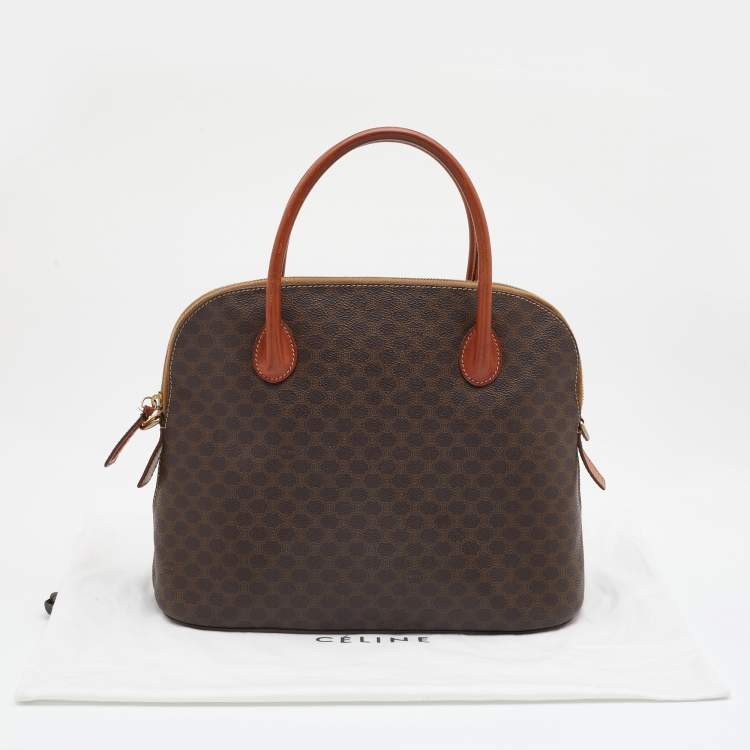 Pre Owned Celine Brown Macadam Canvas And Leather Vintage Satchel