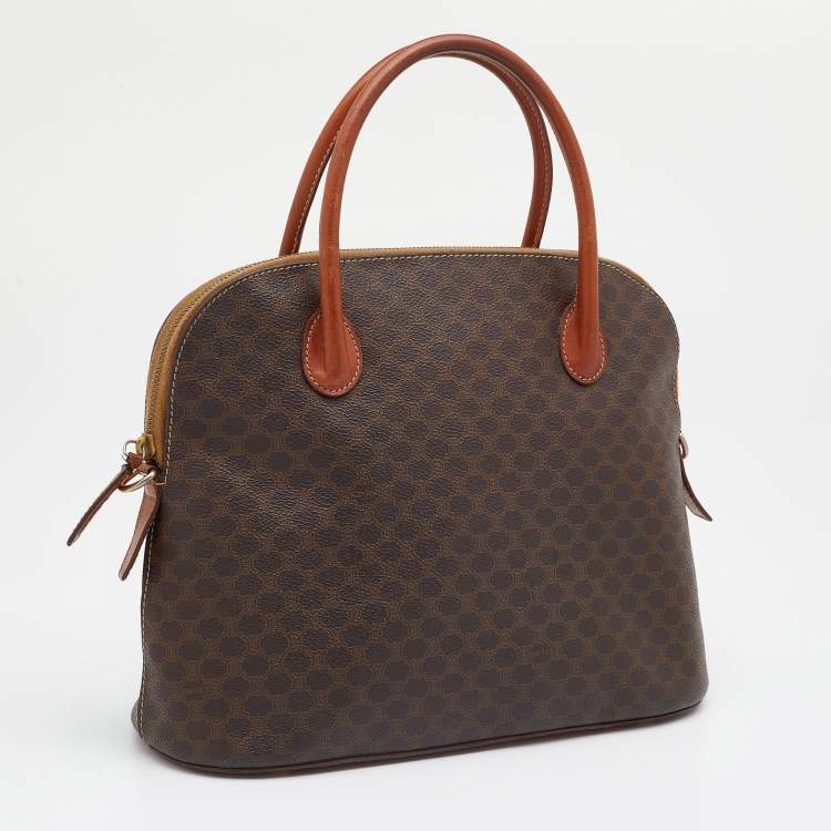 Pre Owned Celine Brown Macadam Canvas And Leather Vintage Satchel