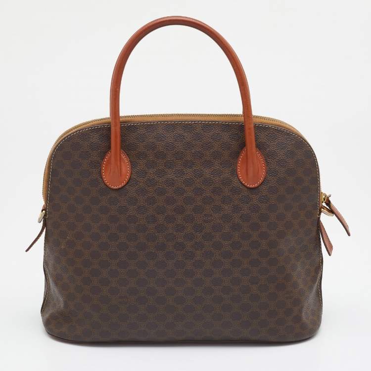 Pre Owned Celine Brown Macadam Canvas And Leather Vintage Satchel