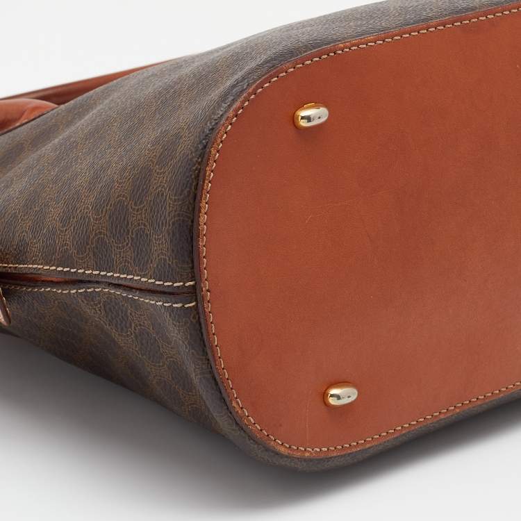 Pre Owned Celine Brown Macadam Canvas And Leather Vintage Satchel