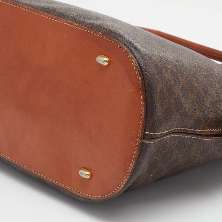 Pre Owned Celine Brown Macadam Canvas And Leather Vintage Satchel