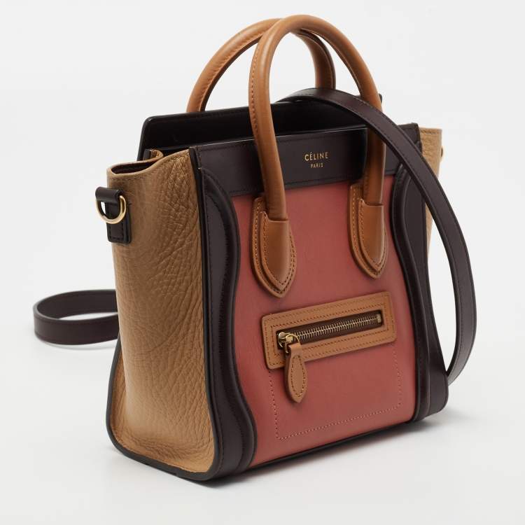 Pre Owned Celine Brown/Beige Leather Nano Luggage Tote