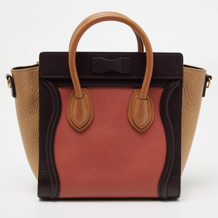 Pre Owned Celine Brown/Beige Leather Nano Luggage Tote