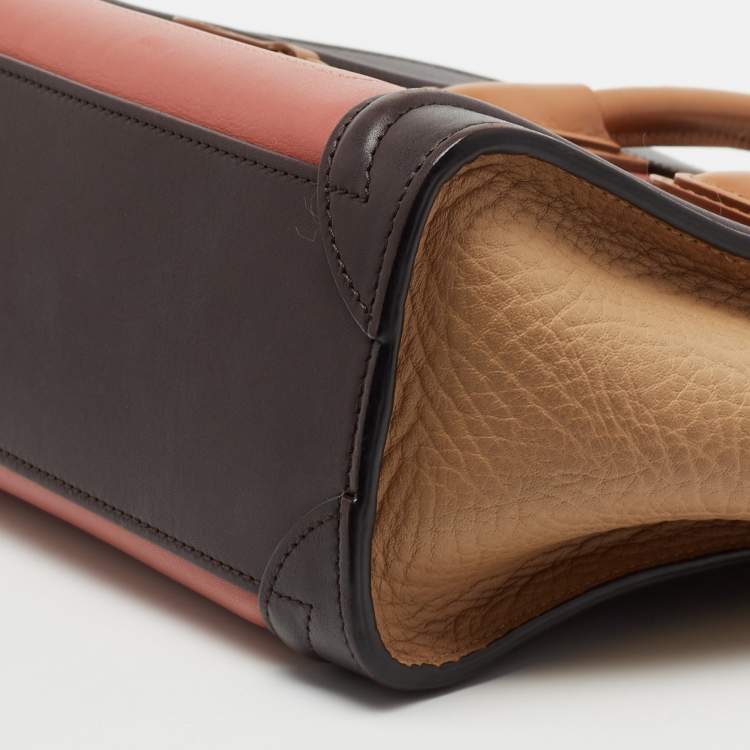 Pre Owned Celine Brown/Beige Leather Nano Luggage Tote
