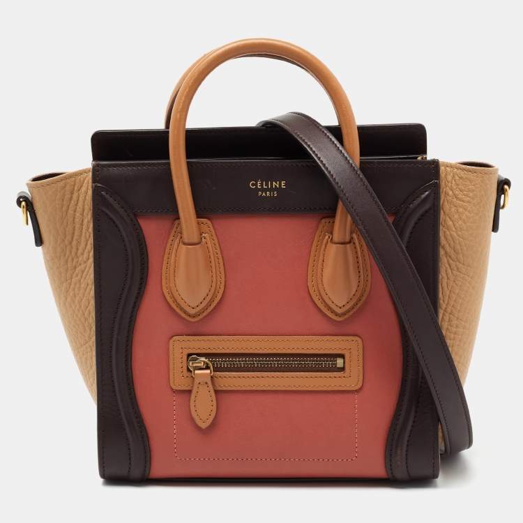 Pre Owned Celine Brown/Beige Leather Nano Luggage Tote