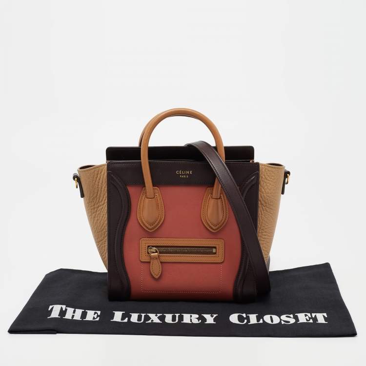Pre Owned Celine Brown/Beige Leather Nano Luggage Tote