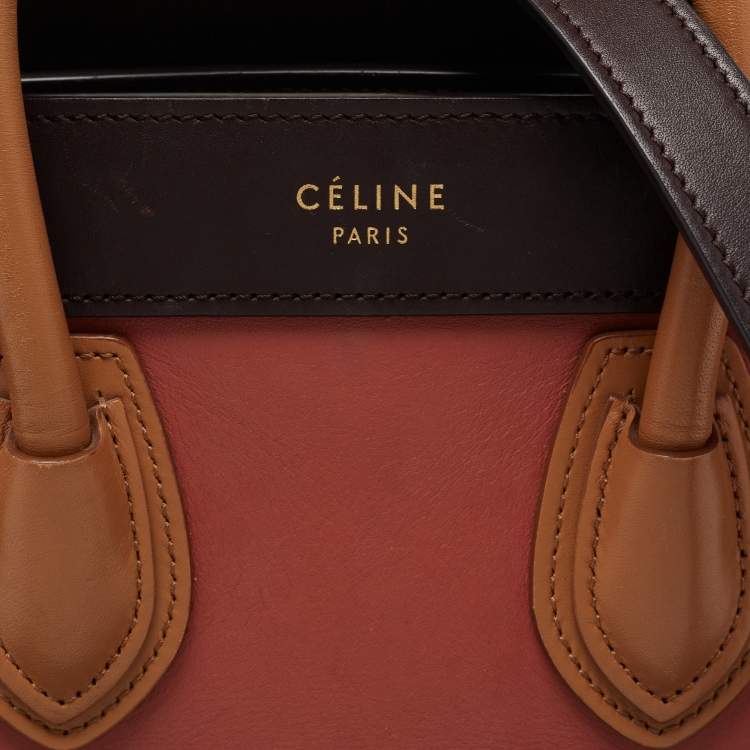 Pre Owned Celine Brown/Beige Leather Nano Luggage Tote