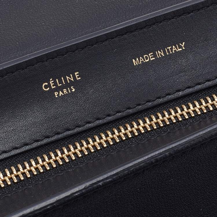 Pre Owned Celine Black Croc Embossed Leather and Suede Medium Trapeze Bag