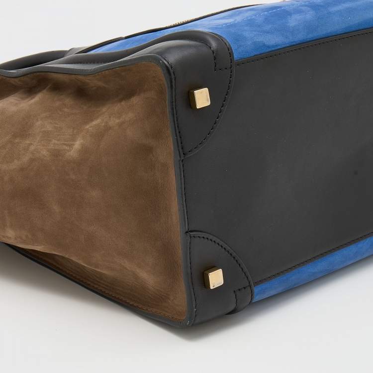 Pre Owned Celine Tricolor Leather and Nubuck Leather Mini Luggage Tote