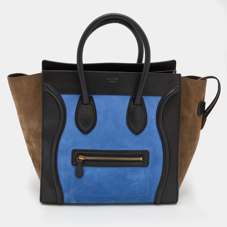 Pre Owned Celine Tricolor Leather and Nubuck Leather Mini Luggage Tote
