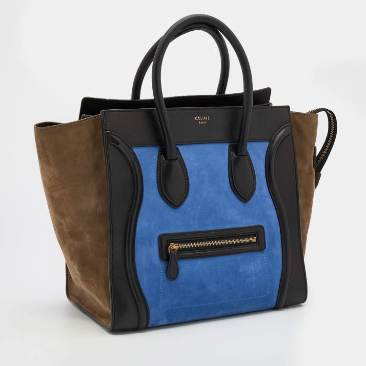 Pre Owned Celine Tricolor Leather and Nubuck Leather Mini Luggage Tote