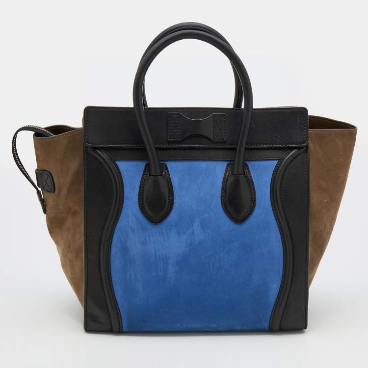 Pre Owned Celine Tricolor Leather and Nubuck Leather Mini Luggage Tote