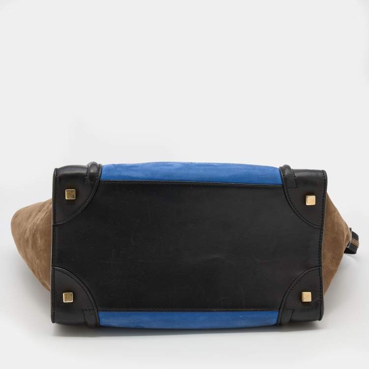 Pre Owned Celine Tricolor Leather and Nubuck Leather Mini Luggage Tote