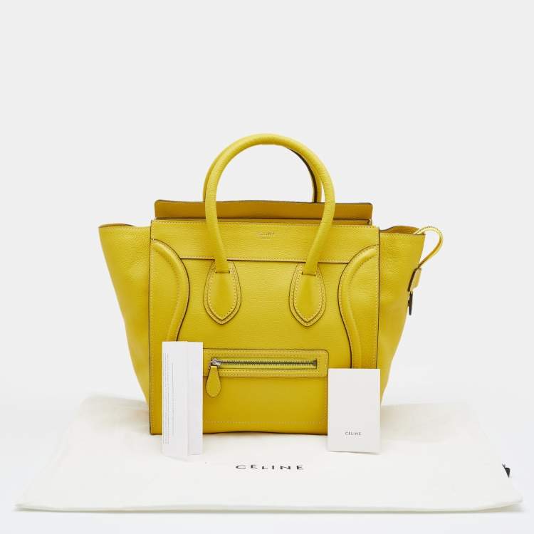 Pre Owned Celine Yellow Leather Mini Luggage Tote