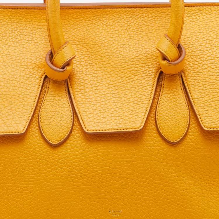 Pre Owned Celine Yellow Leather Small Tie Tote 