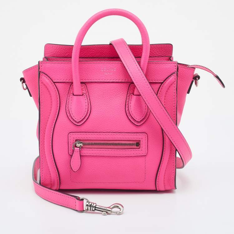 Pre Owned Celine Pink Leather Nano Luggage Tote