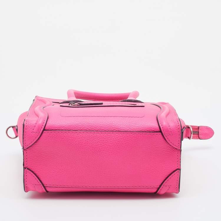 Pre Owned Celine Pink Leather Nano Luggage Tote
