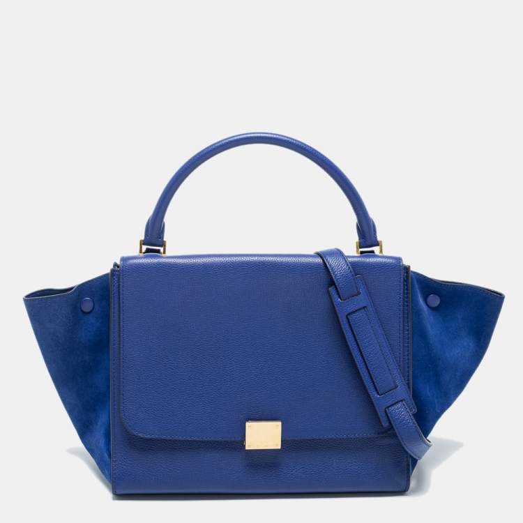 Pre Owned Celine Blue Leather And Suede Medium Trapeze Bag