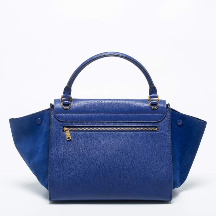 Pre Owned Celine Blue Leather And Suede Medium Trapeze Bag