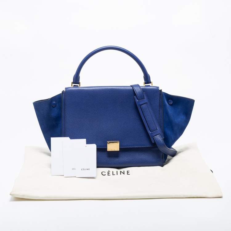Pre Owned Celine Blue Leather And Suede Medium Trapeze Bag