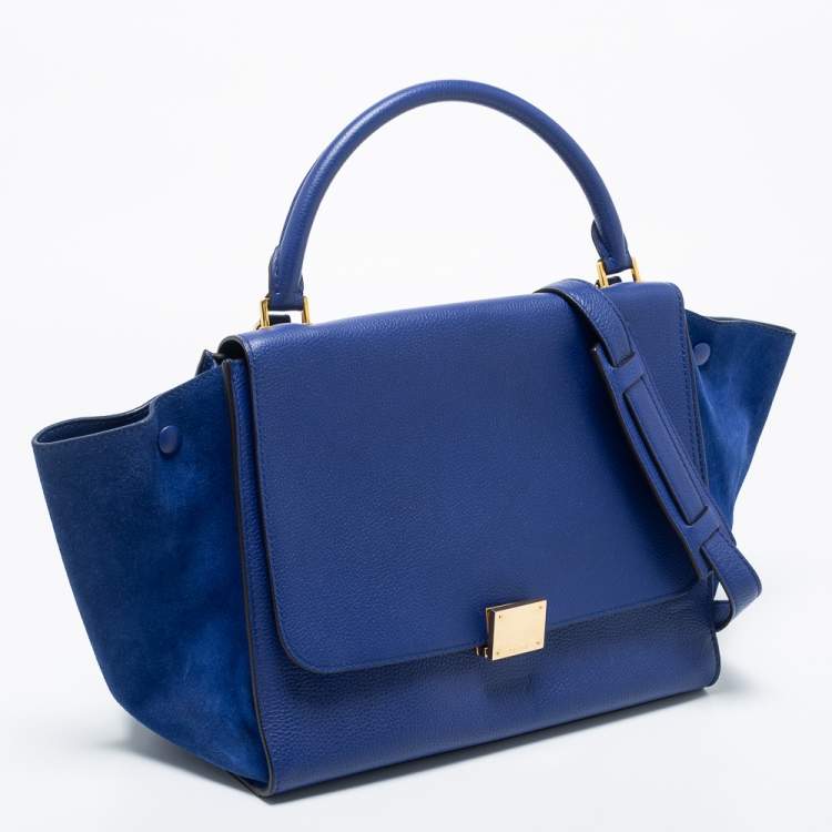 Pre Owned Celine Blue Leather And Suede Medium Trapeze Bag